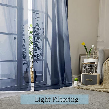 OWENIE Navy Blue Sheer Curtains 96 Inches Long 2 Panels Set, Elegant Sheer Curtains for Bedroom, Window Voile Sheer Curtain Panels/Drapes/Treatment for Living Room, 2Pcs, Each 42" W x 96" L