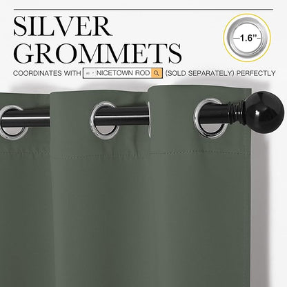 NICETOWN Thermal Insulated Curtains Blackout Draperies, Window Treatment Solid Grommet Room Darkening Drape Panels for Bedroom (Dark Mallard, Set of 2, 55 by 68 inches Long)