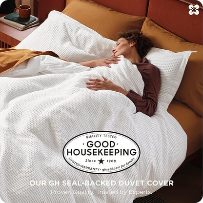 Bedsure Cotton Duvet Cover Queen - 100% Cotton Waffle Weave Coconut White Duvet Cover Queen Size, GentleSoft™ and Breathable Bedding Set for All Season, 3 Pieces, 90"x90"