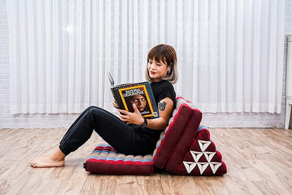 Leewadee 3-Fold Mat XXL with Triangle Cushion – Firm TV Pillow, Foldable Mattress with Cushion Made of Kapok, 67 x 31 inches, Blue Red