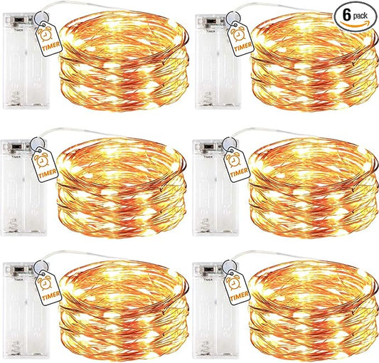 innotree 6 Pack LED Fairy String Lights Battery Operated with Timer, 10Ft 30LEDs Battery Powered Copper Wire Mini Firefly Twinkle Lights for Bedroom, Christmas, Wedding, Party Decoration, Warm White