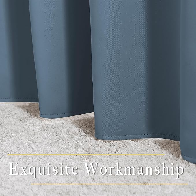 NICETOWN Room Darkening Window Curtains 90 inch Length - Thermal Insulated Grommet Light Blocking Solid Curtain Drapes for Bedroom/Living Room (Smoky Blue, Set of 2, 66" Wide Per Panel)