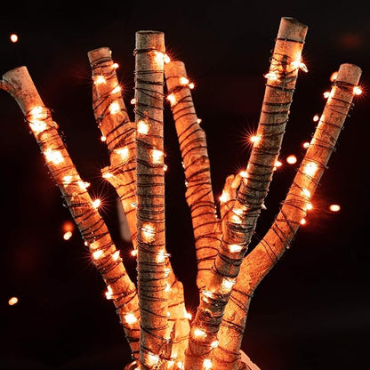 Halloween Orange Fairy String Lights: 12 Pack 7 Ft 20 LED Battery Operated Firefly Lights on Black Wire Starry Moon Lights for DIY Party Bedroom Patio