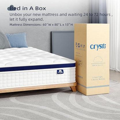 Crystli Queen Mattress 13 Inch Hybrid Mattress Bed in a Box, Medium Firm Support, Pressure & Pain Relief for All Sleepers, CertiPUR-US Certified, Reinforced Edge Support, Motion Isolation