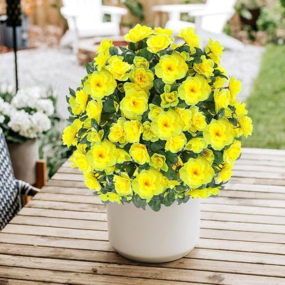 Artificial Boxwood Topiary Ball Trees with Ground Spikes UV Resistant Faux Greenery Shrubs Fake Shrubs for Outdoors, Realistic Faux Plants Bushes for Garden Porch Yard Patio Decor (Yellow)