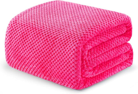 Exclusivo Mezcla Fleece Bed Blanket Queen Size, Super Soft and Warm Blankets for Couch, Sofa and Bed Waffle Textured, Cozy, Fuzzy and Lightweight (Hot Pink, 90x90 Inches)