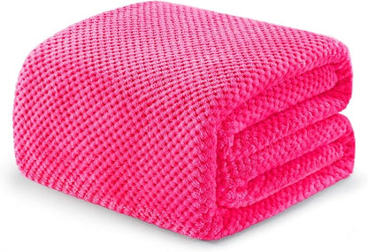Exclusivo Mezcla Fleece Bed Blanket Twin Size, Super Soft and Warm Blankets for Couch, Sofa and Bed Waffle Textured, Cozy, Fuzzy and Lightweight (Hot Pink, 90x66 Inches)