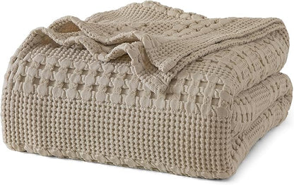 PHF 100% Cotton Waffle Weave Blanket Twin Size for Bed, Soft Lightweight & Breathable, All-Season Comfort, Luxury Aesthetic Woven Bedding for Home Decor, 66"x90", Taupe