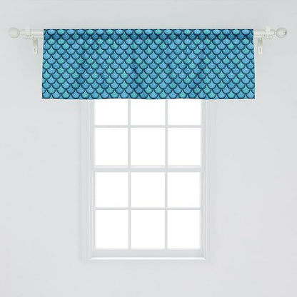 Ambesonne Fish Scale Window Valance, Nautical Design Realistic Graphic Water Drops on Half Circles Print, Curtain Valance for Kitchen Bedroom Decor with Rod Pocket, 54" X 18", Blue and Turquoise