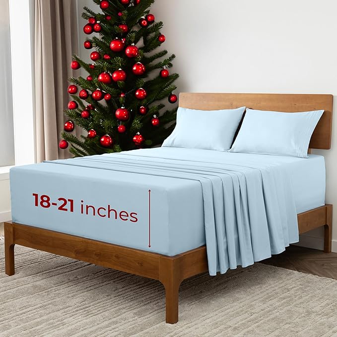 Mellanni Extra Deep California King Sheets - 4 PC Iconic Collection Bedding - Hotel Luxury, Ultra Soft, Cooling Bed Sheets - Wrinkle, Fade, Stain Resistant (Cal King, Aqua)