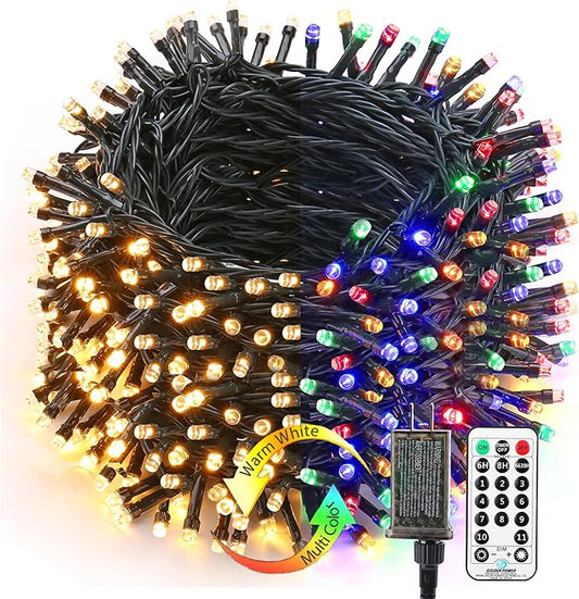 Brizled Christmas Lights, 344.16ft 1000 LED Color Changing Christmas String Lights with Remote, 11 Modes Xmas Tree Light Warm White & Multicolor Xmas Light Green Wire for Home Wedding Party