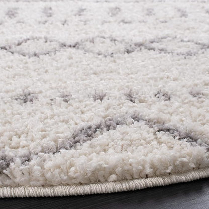 SAFAVIEH Arizona Shag Collection 6'7" Round Ivory/Grey ASG741F Moroccan Non-Shedding Entryway Foyer Living Room Bedroom Kitchen 1.2-inch Thick Area Rug