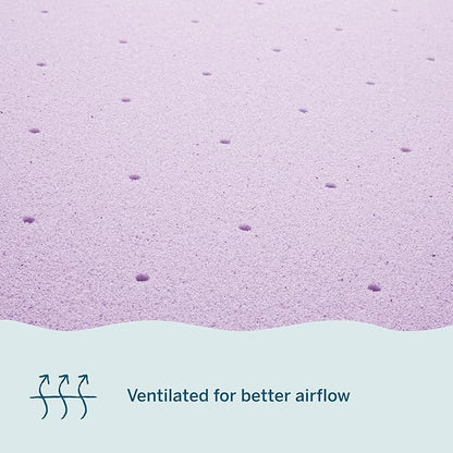LUCID 2 Inch Lavender Infused Memory Foam Mattress Topper, Twin XL Size – Ventilated Design – Pressure Relieving Bed Topper - Mattress Pad – CertiPur Certified