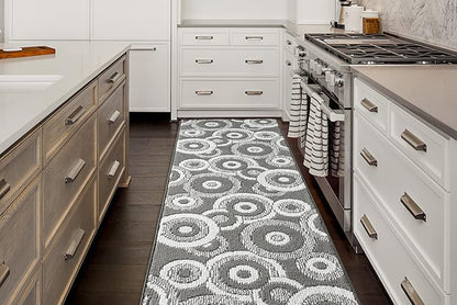 Custom Length Cut to Size Retro Modern Geometric Carpet Runner Rug for Hallways, Non Slip Rubber Backed, 31 inch Wide X Customized Length, Geo Grey, 31 inch X 21 feet