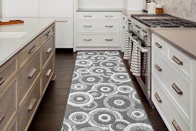 Custom Length Cut to Size Retro Modern Geometric Carpet Runner Rug for Hallways, Non Slip Rubber Backed, 31 inch Wide X Customized Length, Geo Grey, 31 inch X 20 feet