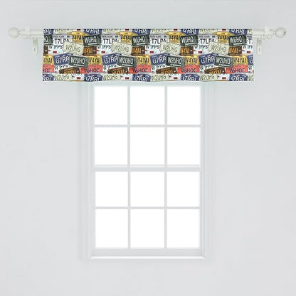Ambesonne Vintage Window Valance Pack of 2, Original Retro Style License Plates Personalized Creative Travel Vacation, Rod Pocket Curtain Valances for Kitchen Bedroom, 42" X 12", Green Blue Yellow