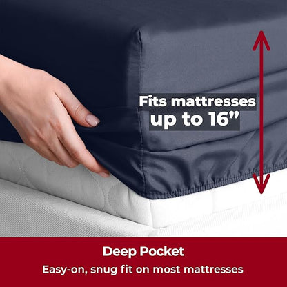 Mellanni Split King Sheets Set - 5 PC Iconic Collection Bedding - Hotel Luxury, Extra Soft, Cooling Bed Sheets - Wrinkle, Fade, Stain Resistant (Split King, Navy Blue)