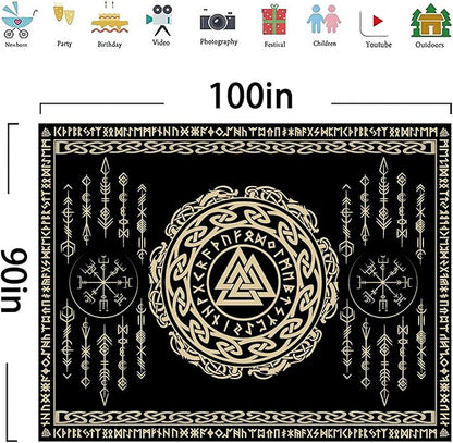 OSUNBD Nordic Viking Tapestry Wall Hanging - Large 100x90 inches Soft Flannel with Valknut, Celtic Runes & Norse Mythology Scandinavian for Bedroom, Living Room Decor