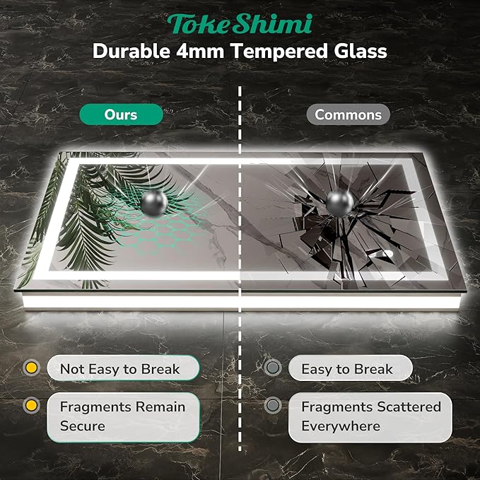 TokeShimi 42x36 LED Mirror for Bathroom,Front Lit + Backlit Light Up Bathroom Mirror,Anti-Fog Lighted Mirrors,Dimmable 3 Colors,Memory Function,Tempered Glass,Waterproof,UL Listed