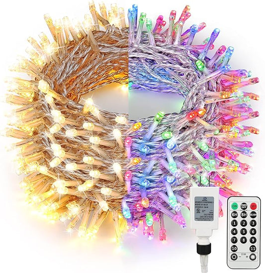Brizled Color Changing Christmas Lights, 300 LED Christmas String Lights Connectable, 115ft 11 Modes Tree Lights Warm White & Multicolor Clear Wire Xmas Lights Remote for Xmas Party Home