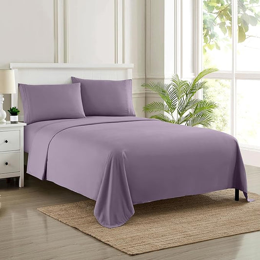 Queen Size Bed Sheets - Breathable Luxury Sheets with Full Elastic & Secure Corner Straps Built In - 1800 Supreme Collection Extra Soft Deep Pocket Bedding Set, Sheet Set, Queen, Plum