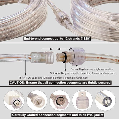 48ft Warm White LED Rope Lights Outdoor - 324 LEDs Christmas Rope Lights, 120V ETL Certified, Connectable to 192ft, Weather-Resistant, w/24 Mounting Clips & Screws - Cozy Home & Café Decor