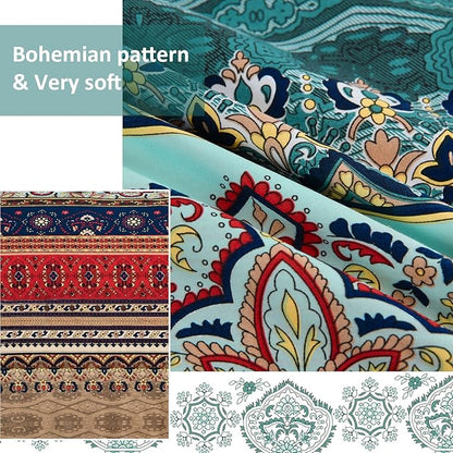 Boho Comforter Set California King Size 8 Pieces,Green and Brown Bohemian Striped Bed in a Bag,Floral Soft Microfiber Bedding Comforter Set for All Seasons