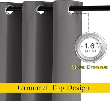 NICETOWN Grey Room Darkening Curtains Blackout 36 inch Curtains for Kitchen, Grommet Solid Window Treatments Sound Reducing for Bedroom, 2 Panels, W37 x L36, 2 Panels