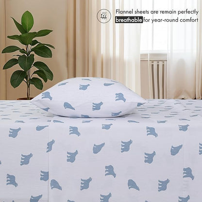 RUVANTI Flannel Sheets Queen Size - 100% Cotton Double Brushed Bed Sheets, Deep Pockets 16 Inches Queen Sheet Set, All Seasons Breathable & Extra Soft - Warm & Cozy, 4 Piece, Happy Cubs