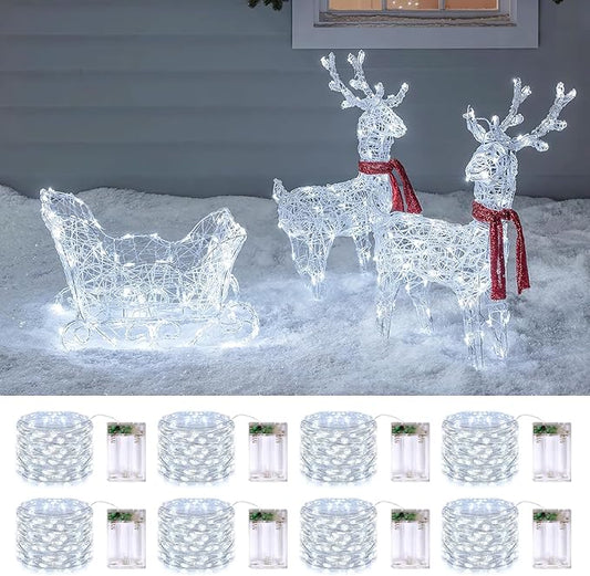JMEXSUSS 8 Pack 50 LED Christmas Lights Battery Operated String Lights, 16ft White Fairy Lights Indoor Outdoor Waterproof for Mason Jars Bedroom Party Wedding Christmas Decorations