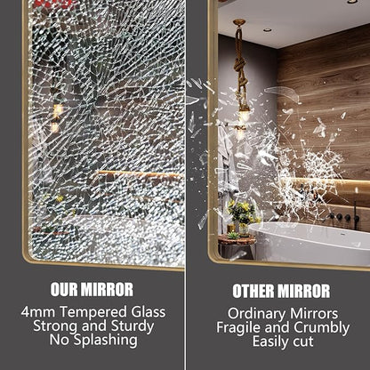44x30 Gold Framed Mirror for Bathroom, Brushed Gold Brass Bathroom Mirror, Rectangle Gold Bathroom Vanity Mirror for Wall, Shatterproof, Anti-Rust, Hangs Horizontally or Vertically