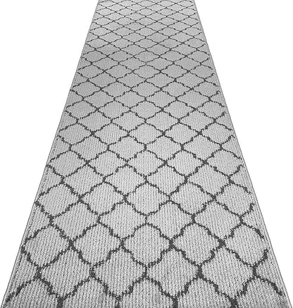 Custom Size Modern Runner Rug Carpet for Hallway Entryway Foyer Kitchen, Slip Resistant Latex Rubber Backed 31 inch Wide X Customized Length, Trellis Grey, 31 inch X 13 feet