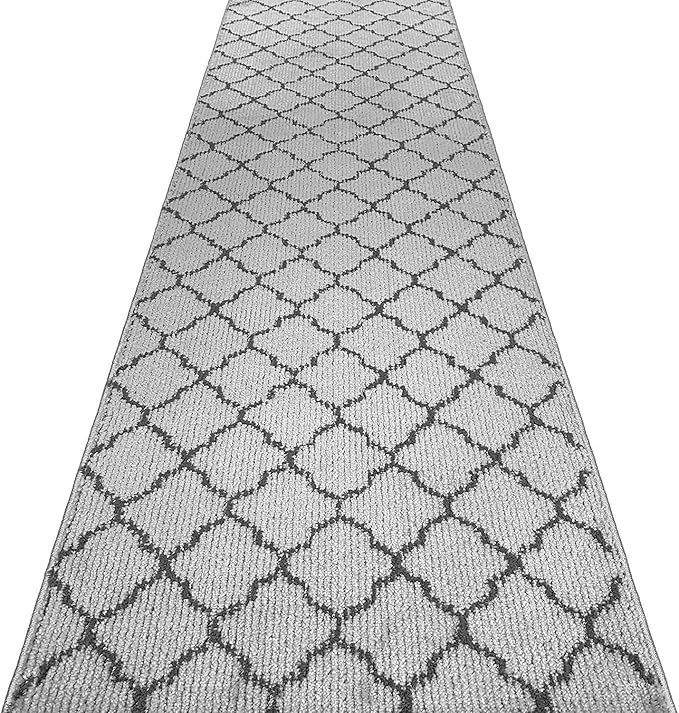 Custom Size Modern Runner Rug Carpet for Hallway Entryway Foyer Kitchen, Slip Resistant Latex Rubber Backed 31 inch Wide X Customized Length, Trellis Grey, 31 inch X 23 feet