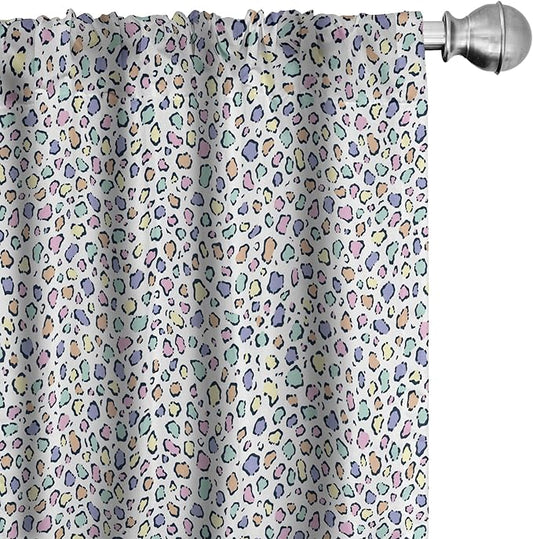 Ambesonne Leopard Print Curtains, Modernized Animal Skin Elements in Pastel Memphis Style Colors Pattern Print, Window Treatments 2 Panel Set for Living Room Bedroom, Pair of - 28" x 84", Grey Black