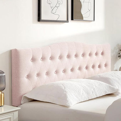 Tufted Upholstered Headboard Full Size, Sturdy and Durable Solid Wood Bed headboard, Fabric Headboard Adjustable Height from 37” to 51”, Modern Button Diamond Design Head Board, Pink
