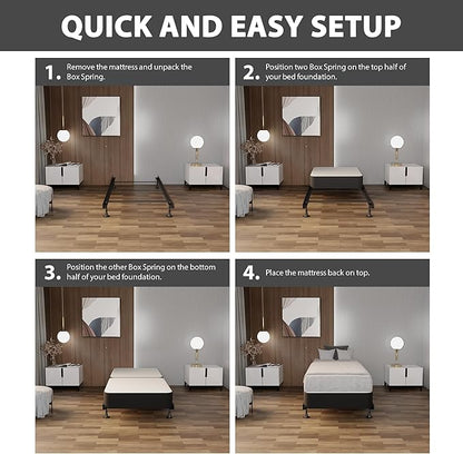 Nutan Inch Sturdy Box Spring for Mattress Support-Durable and Fully Assembled, Natural Wood Twin XL, Gray, 4" Foundation
