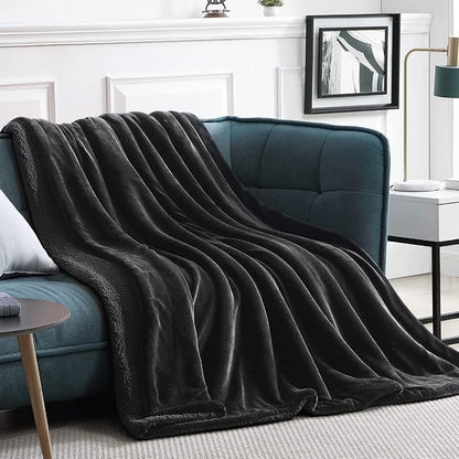 Walensee Sherpa Fleece Blanket (King Size 108”x90” Black) Plush Throw Fuzzy Super Soft Reversible Microfiber Flannel Blankets for Couch, Bed, Sofa Ultra Luxurious Warm and Cozy for All Seasons