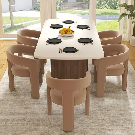 Modern Barrel Dining Chairs Set of 5, Velvet Upholstered Accent Side Chair with Arms Comfy Makeup Vanity Chairs, Dining Living Room Kitchen Chairs, Khaki