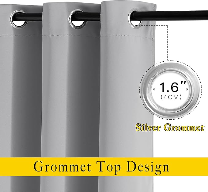NICETOWN Silver Grey Cafe Curtains 36 inches Long, Grommet Room Darkening Window Treatment Thermal Drapes for Kitchen, 2 Panels, W52 x L36