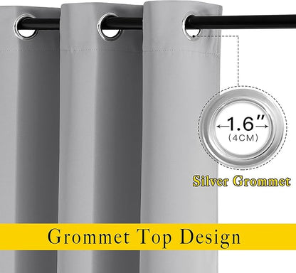 NICETOWN Blackout 102 inch Curtains for Living Room, Grommet Thermal Curtains Room Darkening Window Treatments Sound Reducing for Bedroom, Silver Grey, 2 Panels, W52 x L102