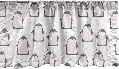 Ambesonne Penguin Window Valance, Pastel Colored Style Cartoon Animals from Antarctica Crowns on a Dotted Background, Curtain Valance for Kitchen Bedroom Decor with Rod Pocket, 54" X 12", Grey Pink