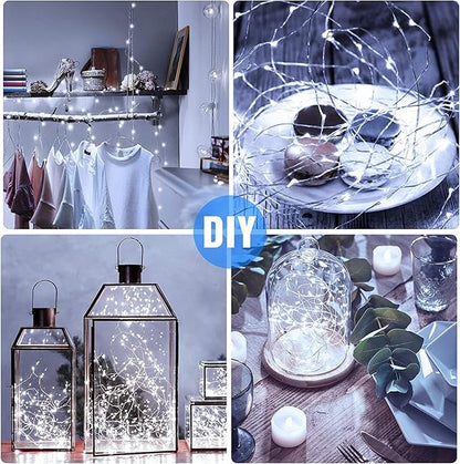 20 Pack Fairy Lights Battery Operated 7ft 20 LED Mini Fairy String Lights Waterproof Copper Wire Firefly Starry Lights for Wedding Party Mason Jars Christmas Decorations, Cool White