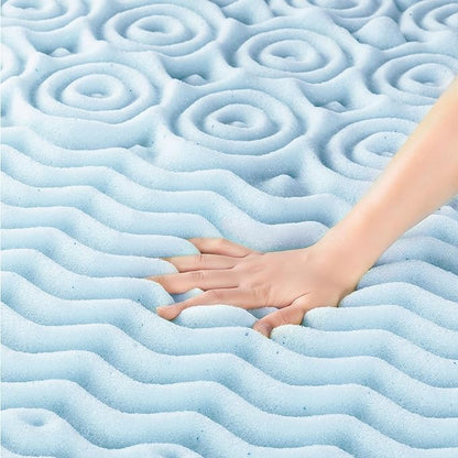 Mellow 4 Inch 5-Zone Memory Foam Mattress Topper, Cooling Gel Infusion, Dorm Essentials, Twin XL Blue