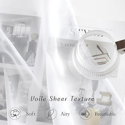 NICETOWN White Sheer Curtains 45 inches Long, Grommet Light Filtering Airy Voile Sheer Lightweight & Breathable Window Treatments for Kitchen/Cafe, W30 x L45, 2 Panels