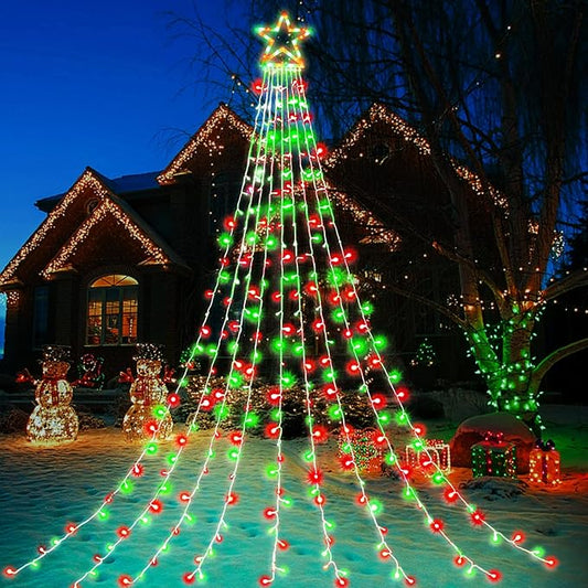 FUNIAO Christmas Decoration Lights - 320 LED Star String Lights Tree Topper with 12" Star for Yard, Garden, Wedding, Party - Red & Green