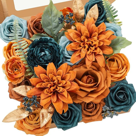 Alecono Artificial Flowers, Orange Fake Flowers for Fall Wedding Bouquets, Wedding Cake Flowers for Table Centerpieces Birthday Party Home Autumn Decor