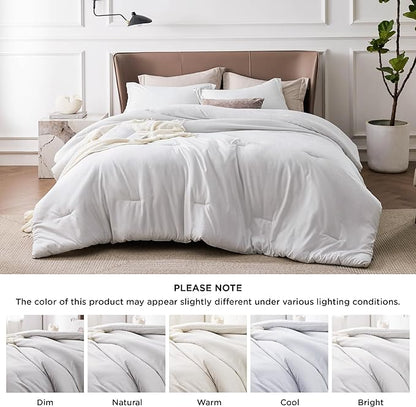 Bedsure Full Comforter Set - Grayish White Soft Bedding for All Seasons, Cationic Dyed Bed Set, 3 Pieces, 1 Full Size Comforter (82"x86") and 2 Pillow Shams (20"x26"+2")