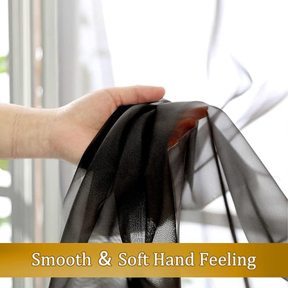 Aiyufeng 2 Panels Black Sheer Valance 14 Inch Length, Short Curtains for Bedroom, Kitchen Curtains for Small Window, Dual Rod Pocket (40 by 14 Inches Long)