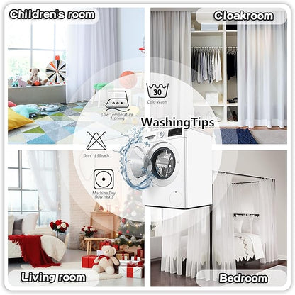 MYSKY HOME Black Pom Pom Curtains Halloween Nursery Curtains for Girls Bedroom 63 Inch Length Long Window White Sheer Curtains for Kids Room Rod Pocket Farmhouse Window Drapes 2 Sets 52" x 63"