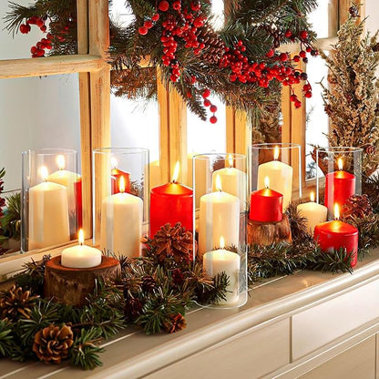 Humicane Candle Holder,Open Ended Glass Candleholder Multiple Size Choices,Clear Cylinder GlassCandle Holder for Wedding Centerpieces,Home Decor(3pcs:8x4", 3pcs: 8x3.5")